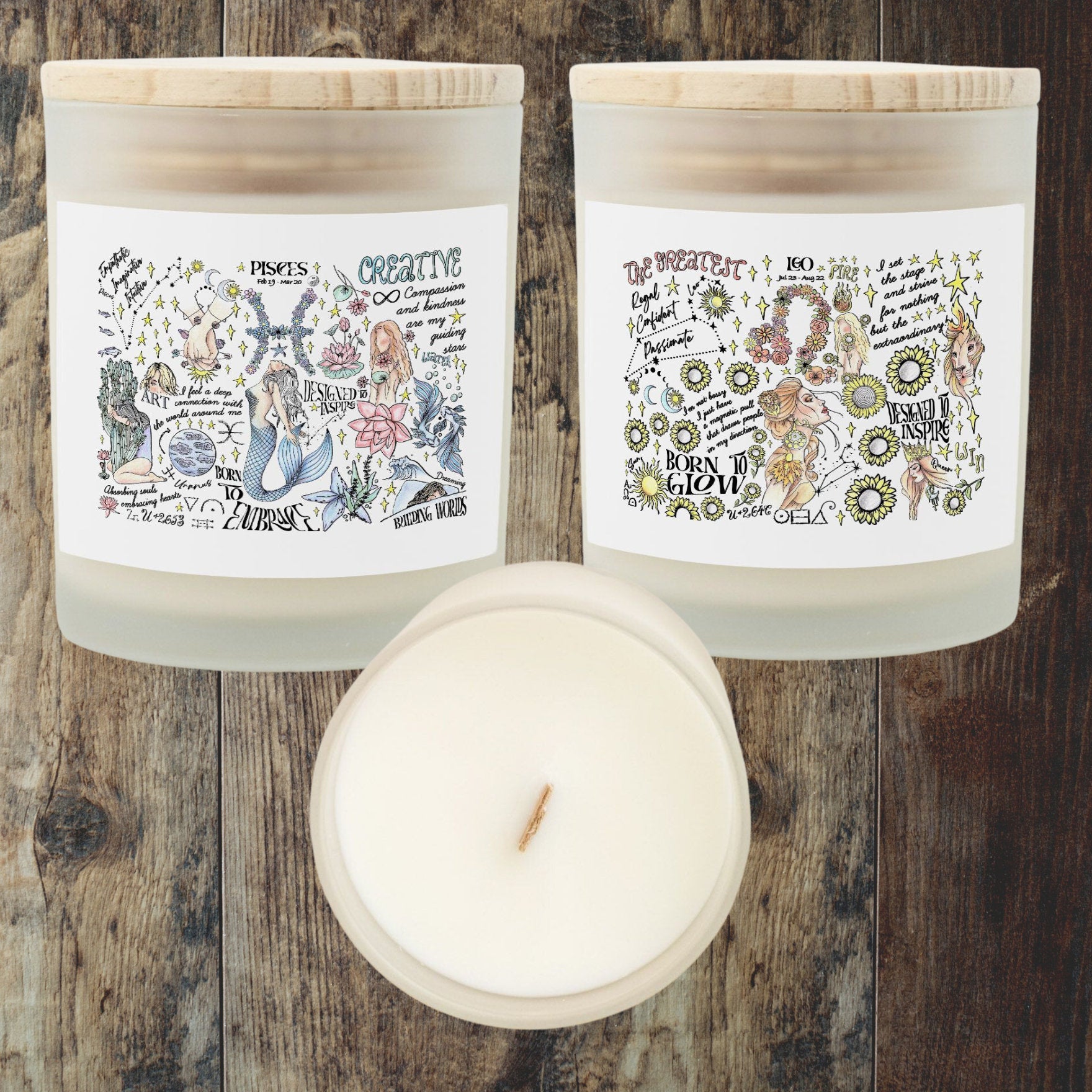 Zodiac Scented Woodwick Candle in Frosted Glass