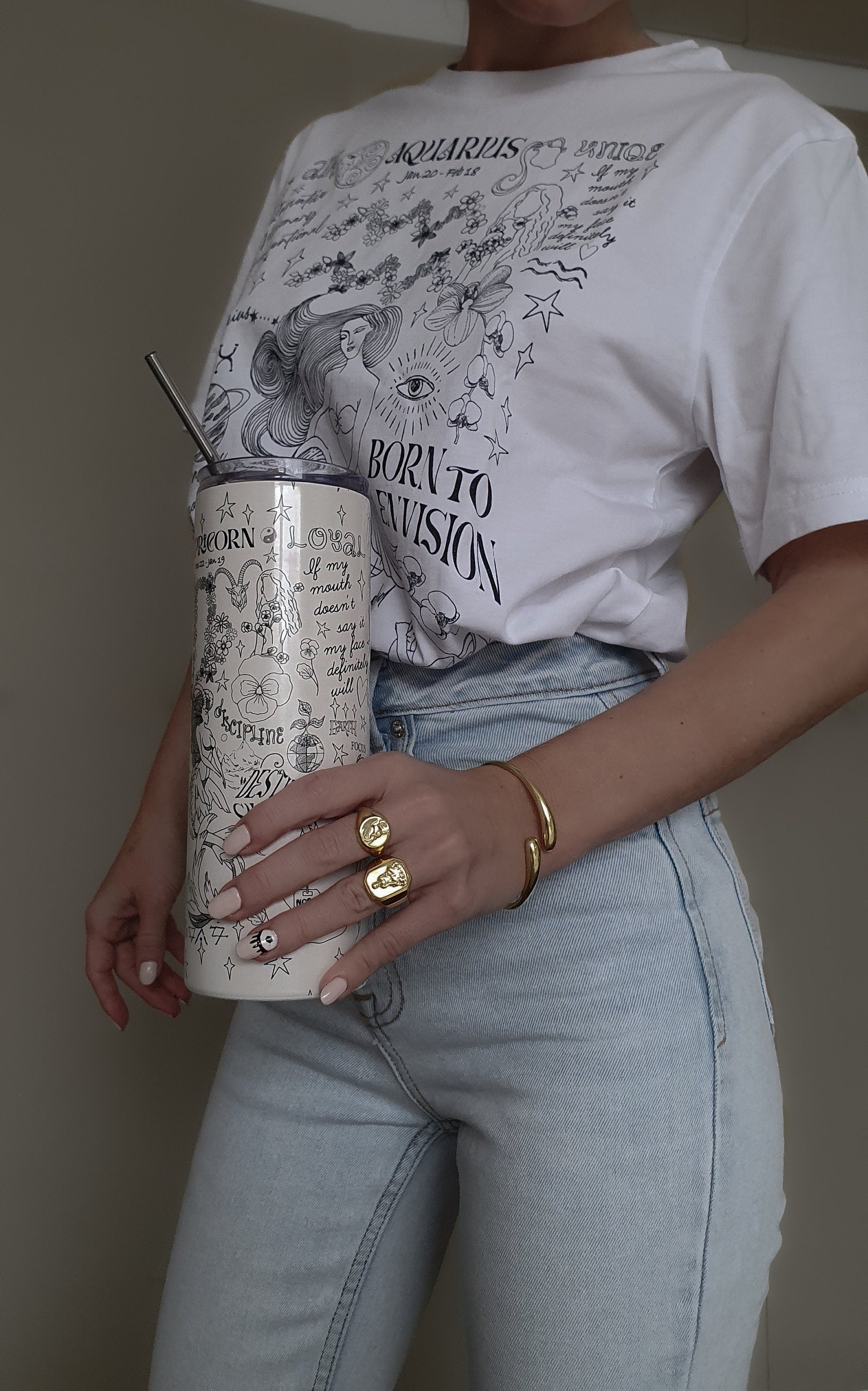 Zodiac Skinny Tumbler with a Straw and Lid