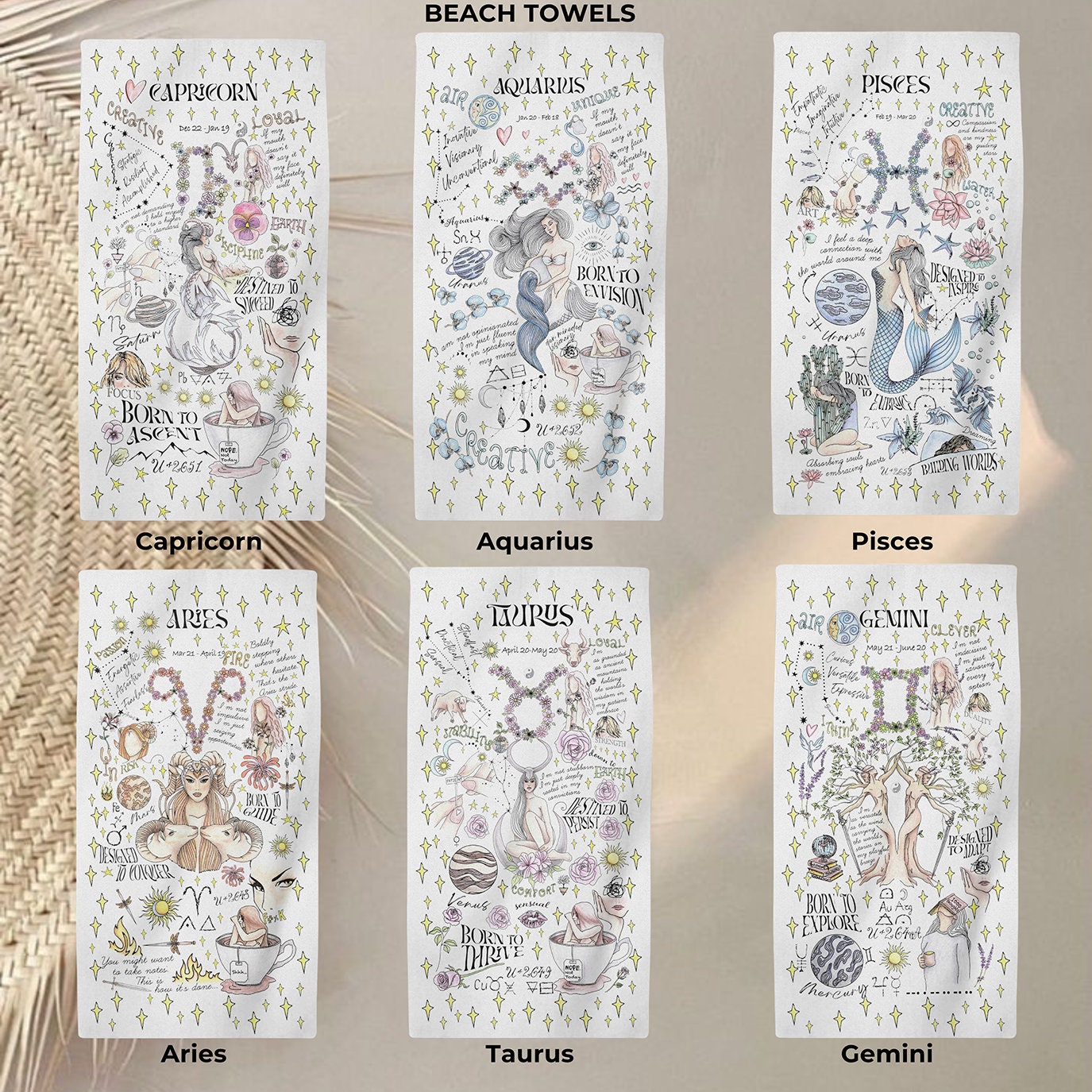 Zodiac Art Beach Towel