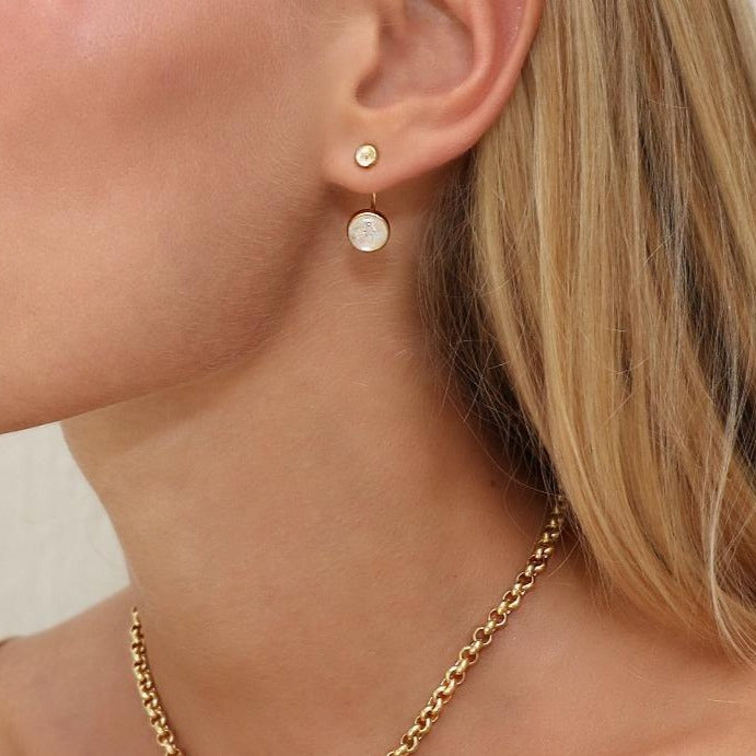 double moonstone sterling silver earrings // Gold