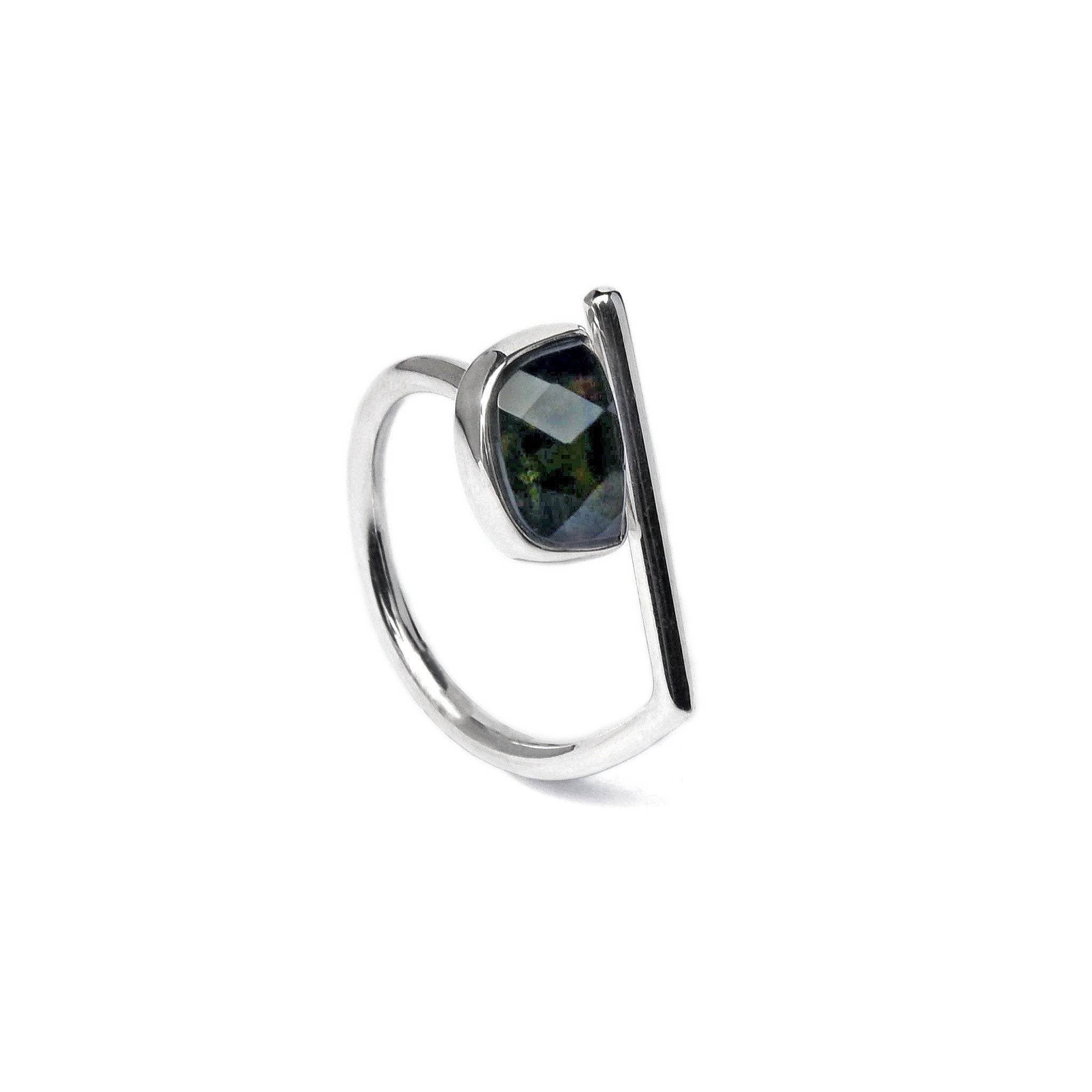 Adjustable Sterling Silver Moldavite Ring Faceted