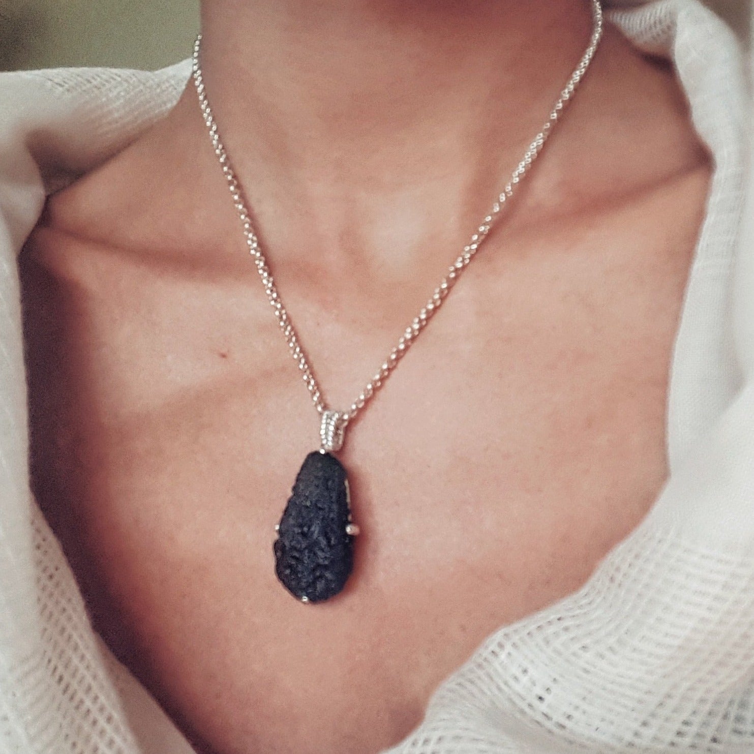 Large Raw Moldavite Sterling Silver Pendant ioola 9.3 gr