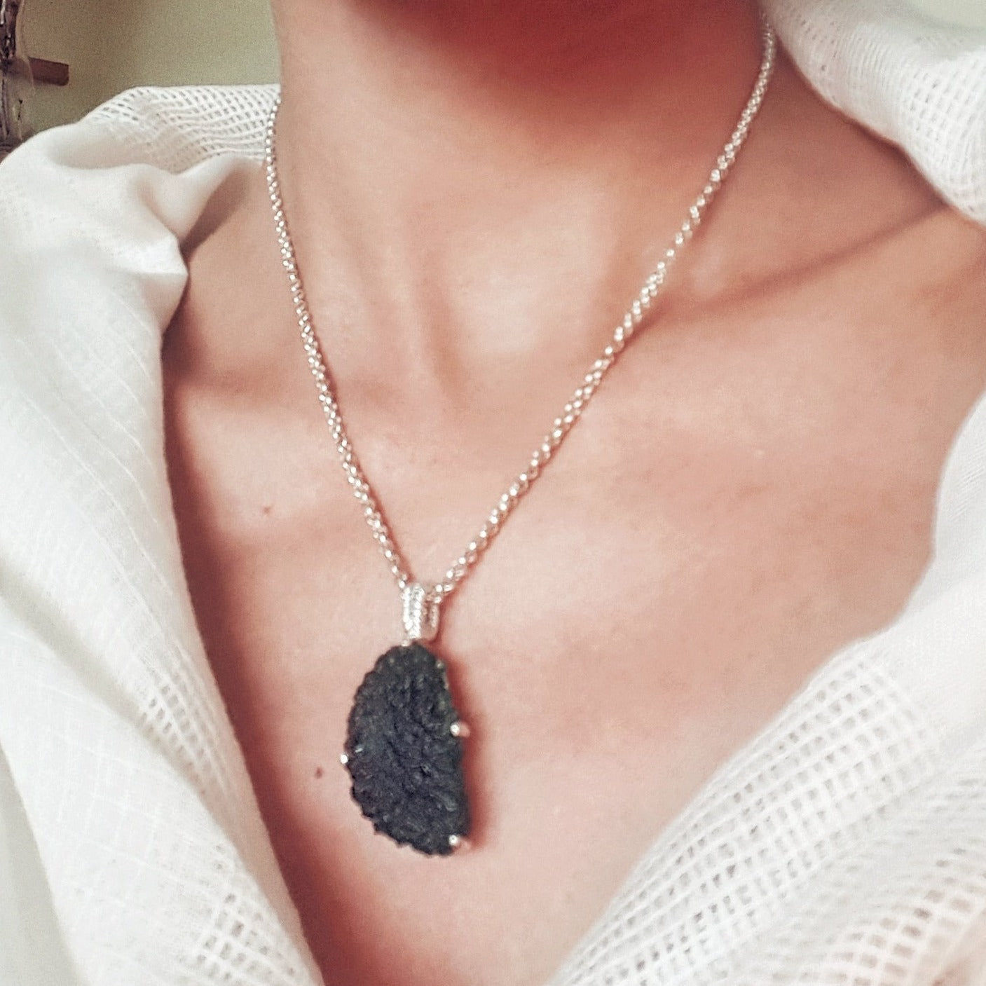 Large Raw Moldavite Sterling Silver Pendant ioola 9.3 gr
