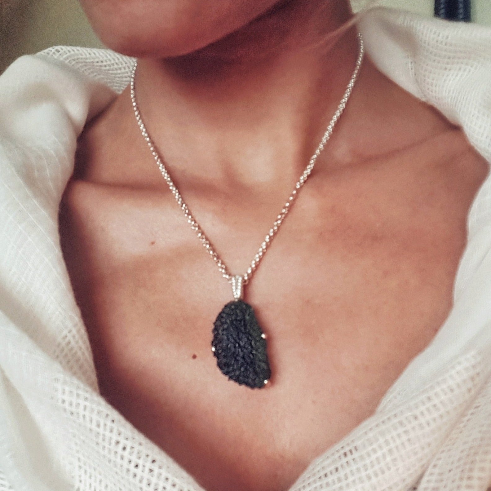 Large Raw Moldavite Sterling Silver Pendant ioola 9.3 gr
