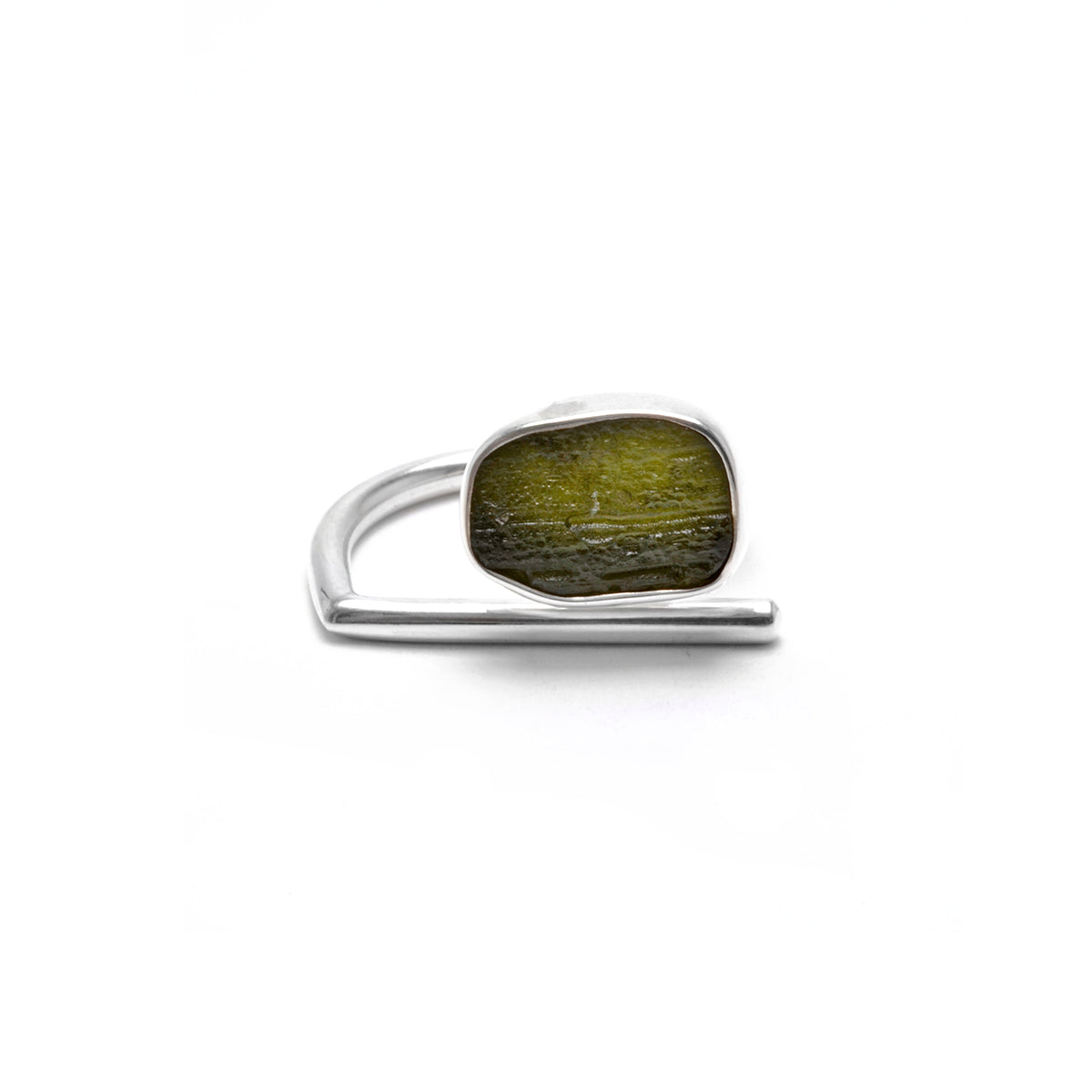 adjustable sterling silver moldavite meteorite ring size 5 1/2