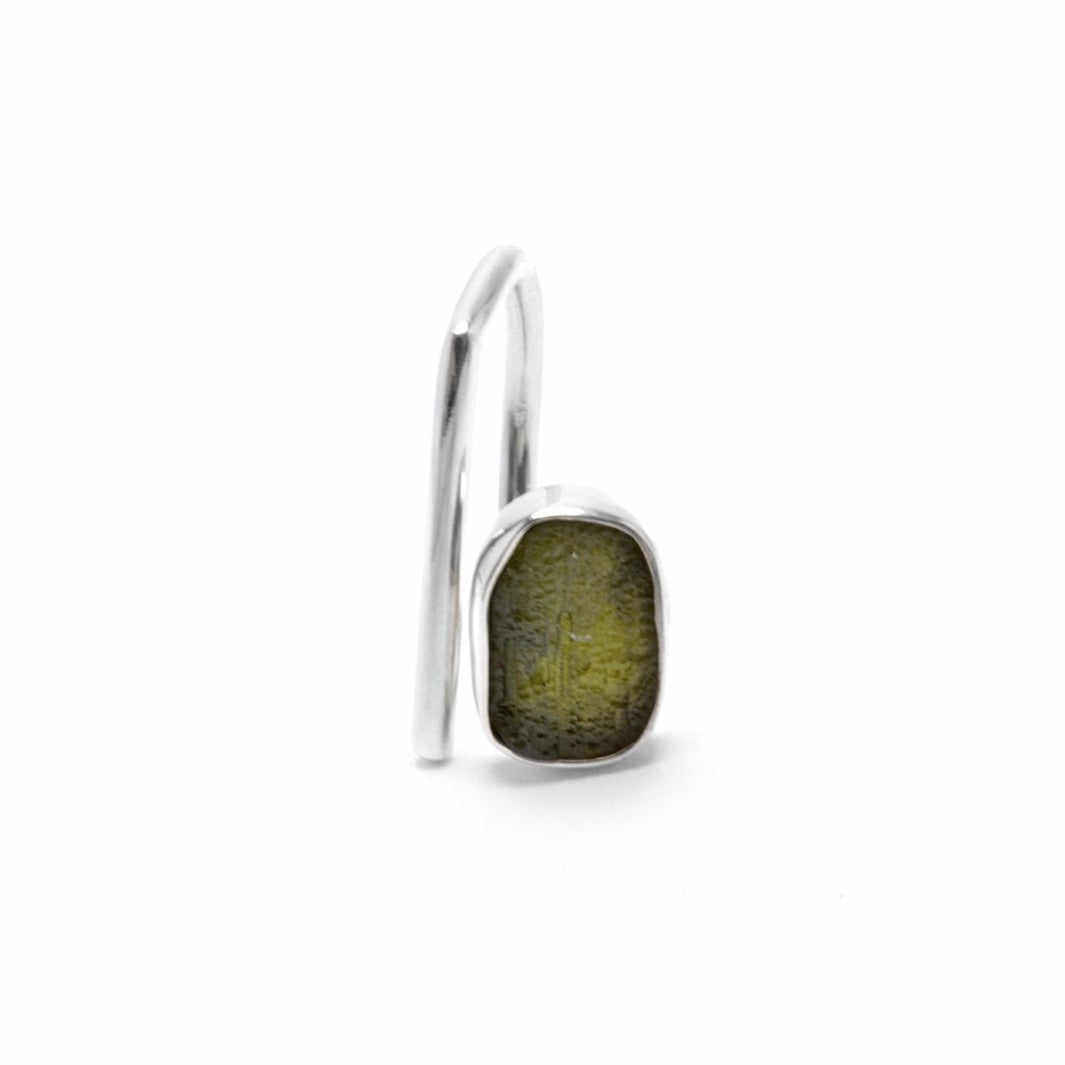 adjustable sterling silver moldavite meteorite ring size 5 1/2
