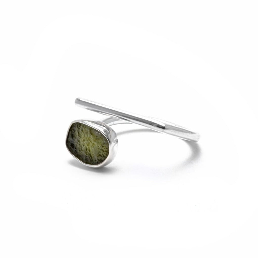 adjustable sterling silver moldavite meteorite ring size 5 1/2