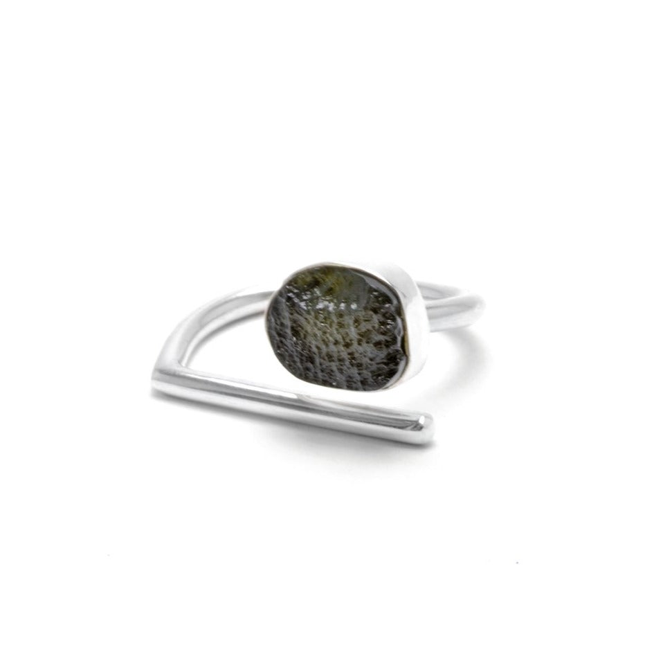 adjustable sterling silver moldavite meteorite ring size 6