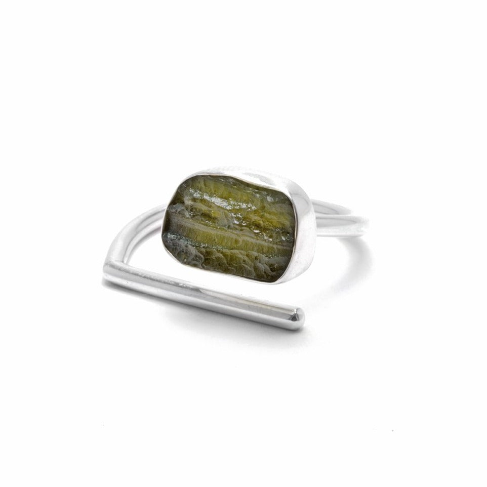 adjustable sterling silver moldavite meteorite ring size 9