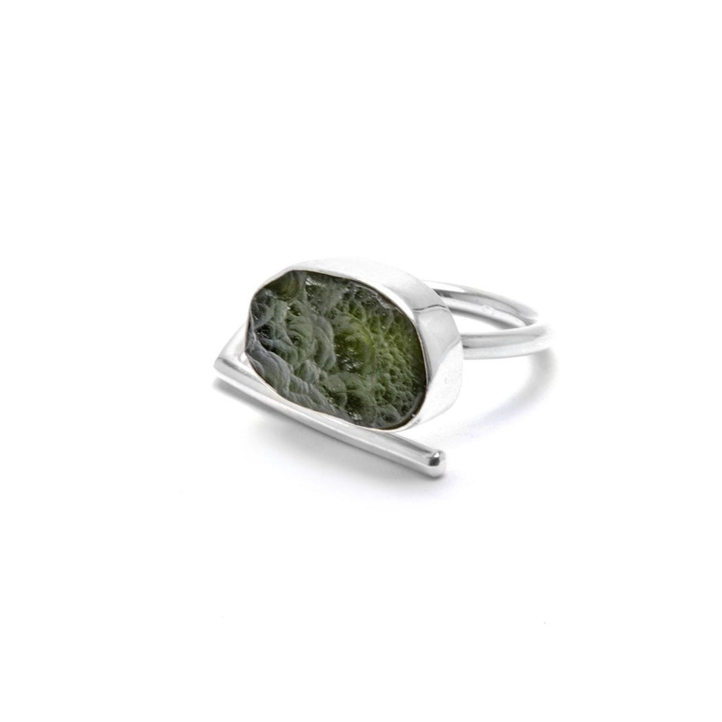 sterling silver adjustable raw moldavite ring size 9
