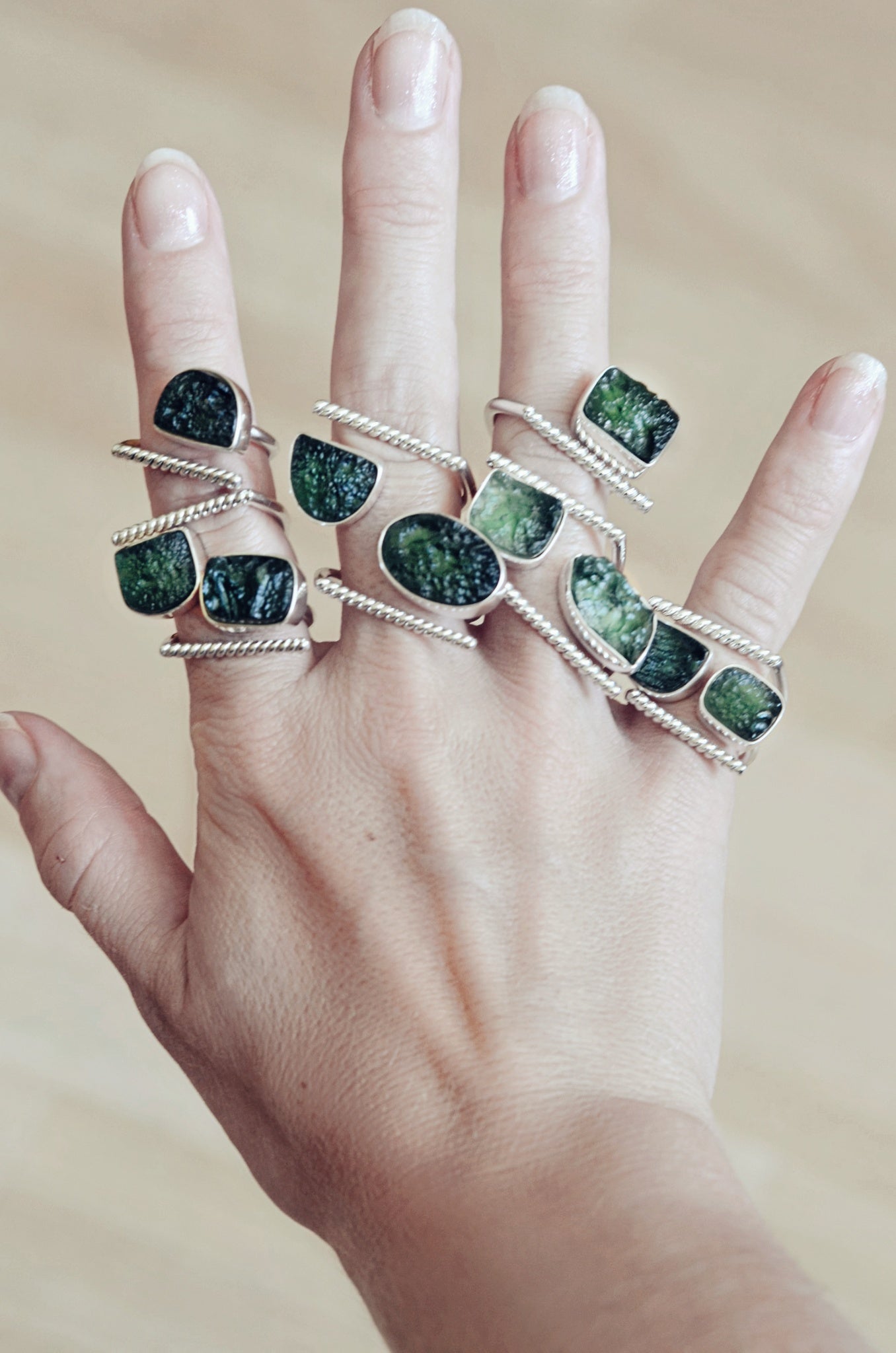 adjustable sterling silver moldavite rings twisted