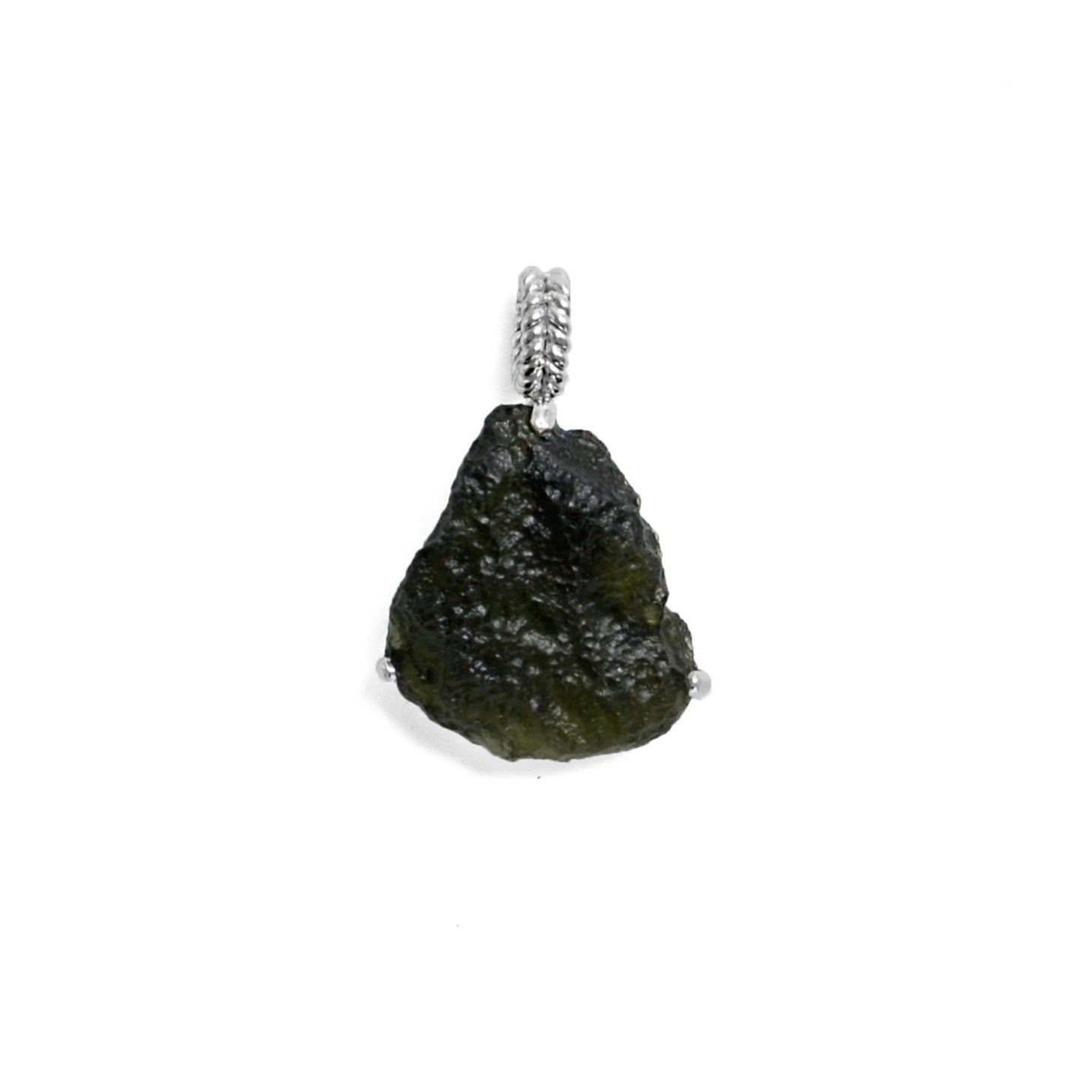 Raw Moldavite Sterling Silver Pendant