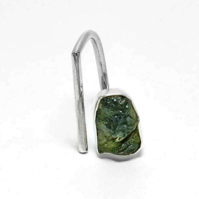 Adjustable open raw moldavite ring size 7