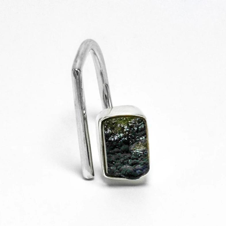 Adjustable open raw moldavite ring size 6