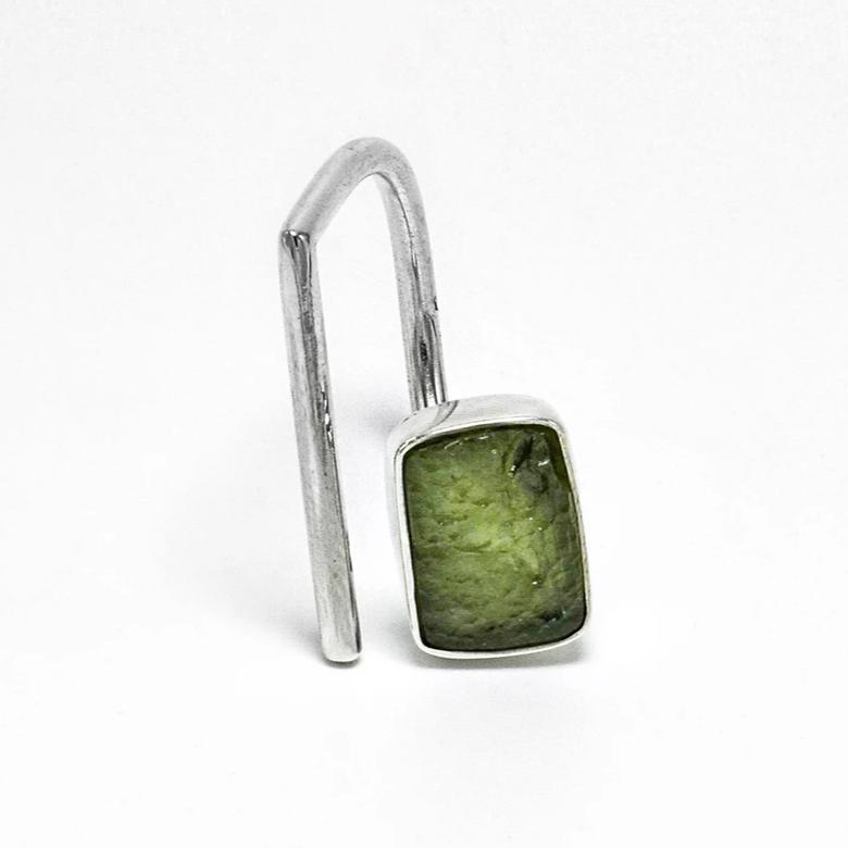 Adjustable open raw moldavite ring size 7