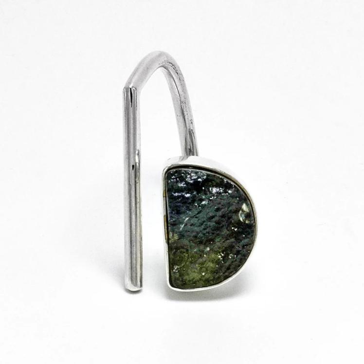 Adjustable open raw moldavite ring size 7.5