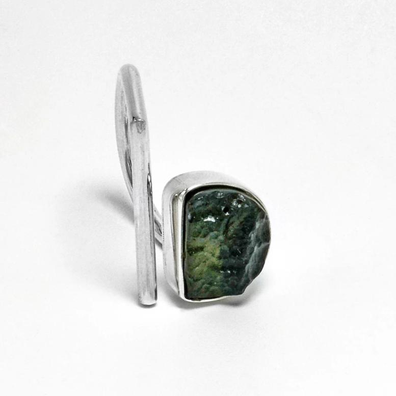 Adjustable open raw moldavite ring size 6