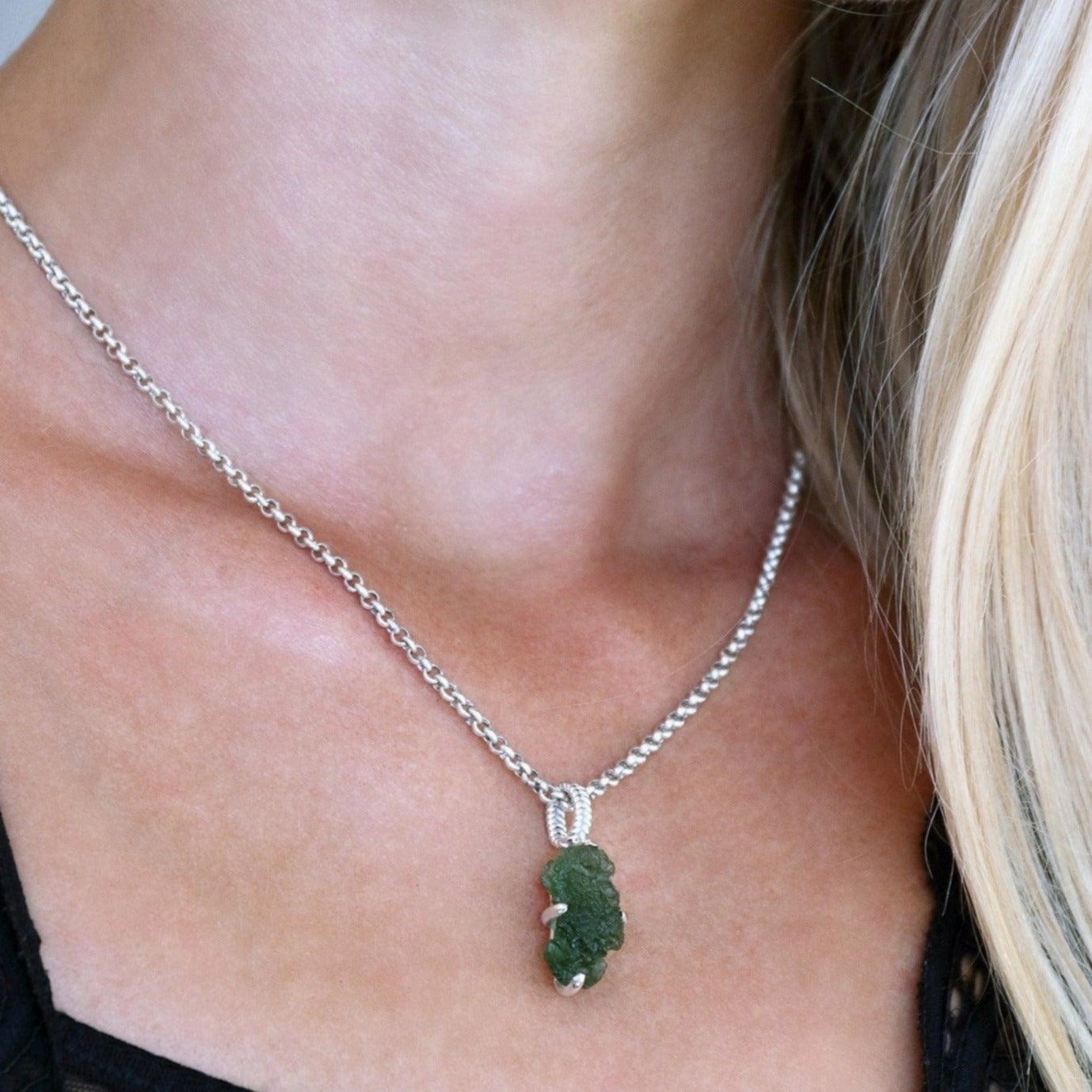 Raw Moldavite Crystal Pendant Necklace 4 gr