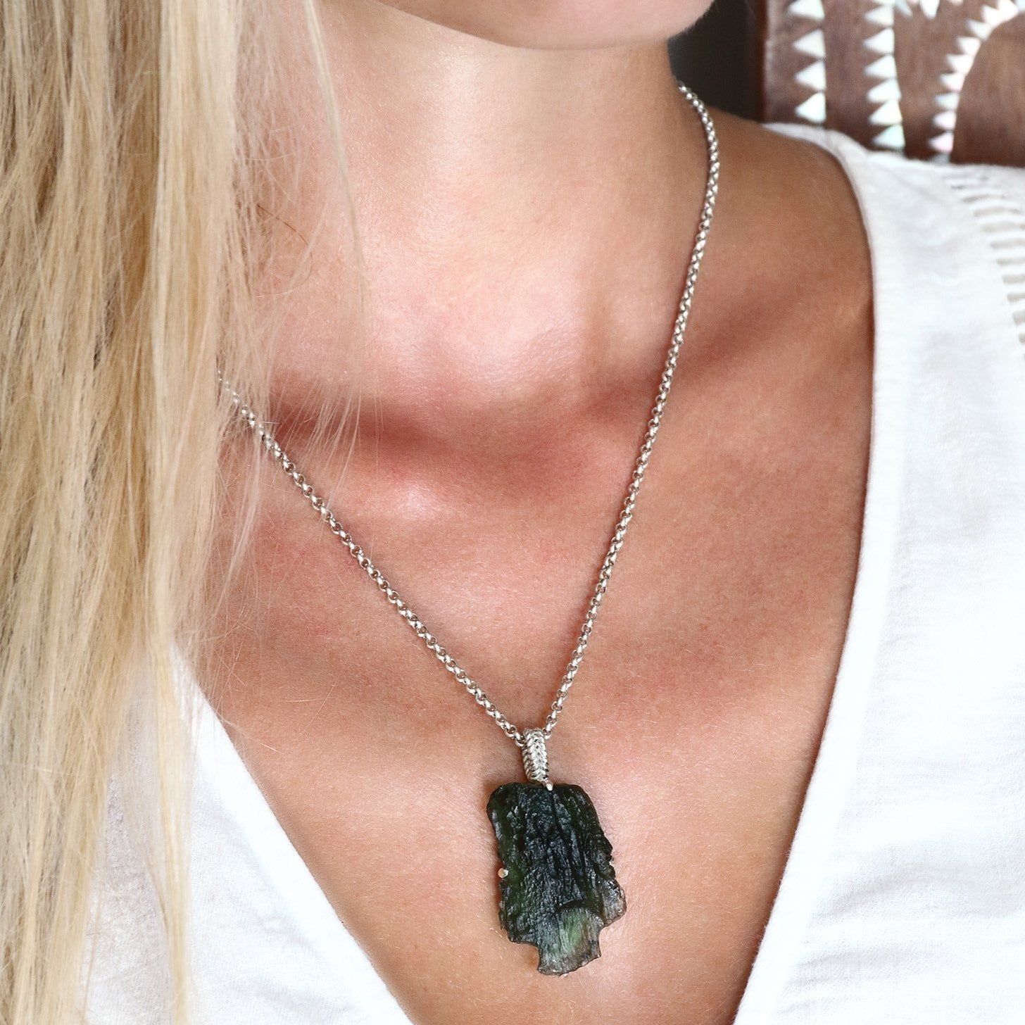 Silver Green crystal Pendant Necklace 8 gr