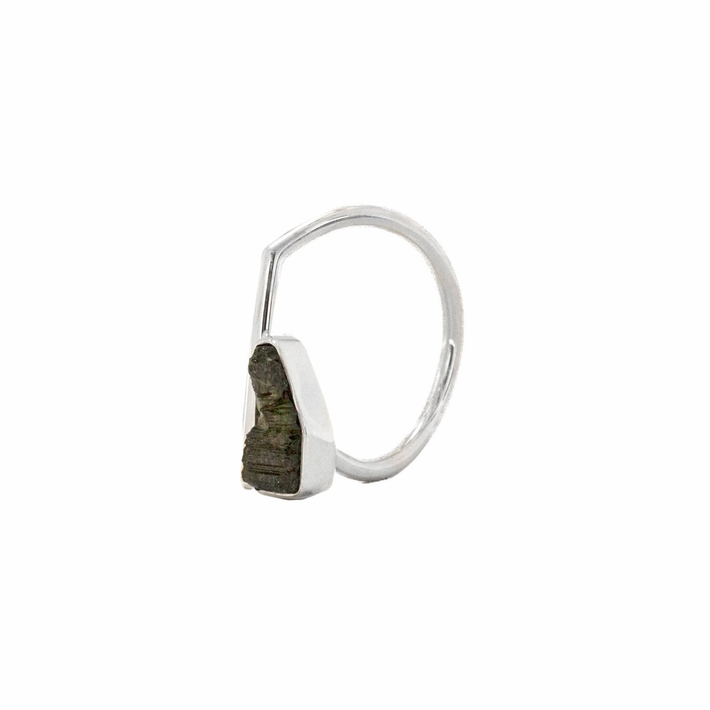 Adjustable Raw Moldavite Ring in Sterling Silver