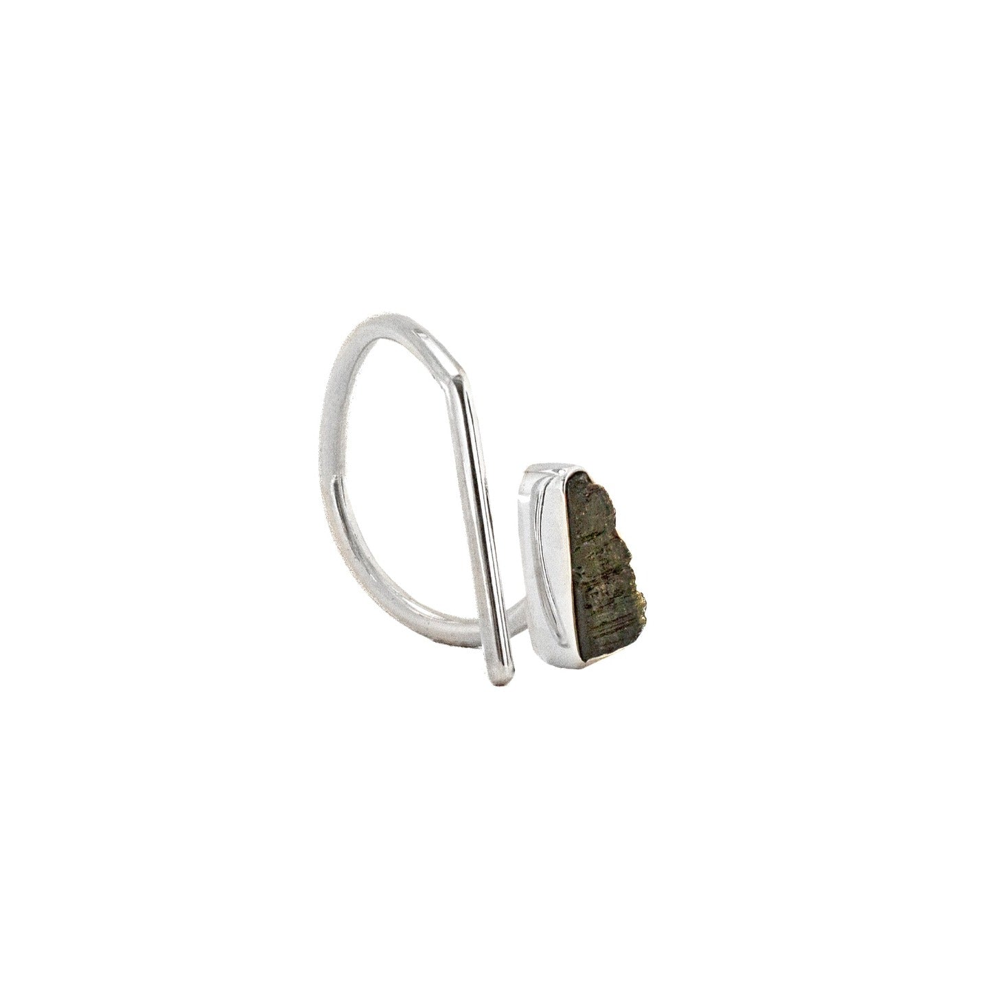Adjustable Raw Moldavite Ring in Sterling Silver