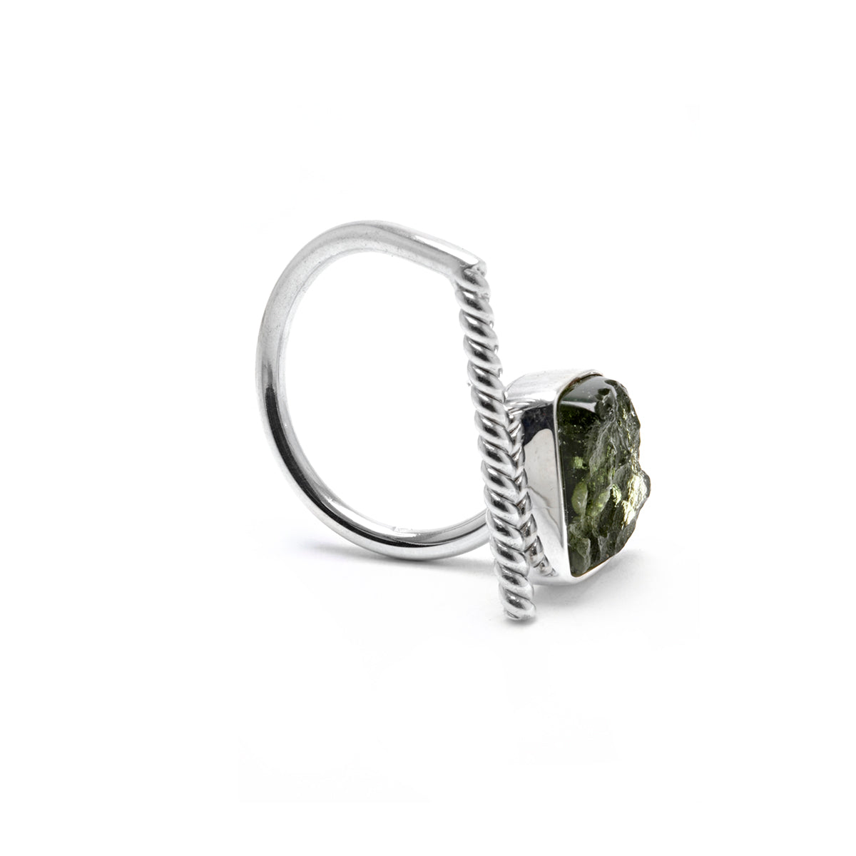 adjustable sterling silver moldavite ring size 7