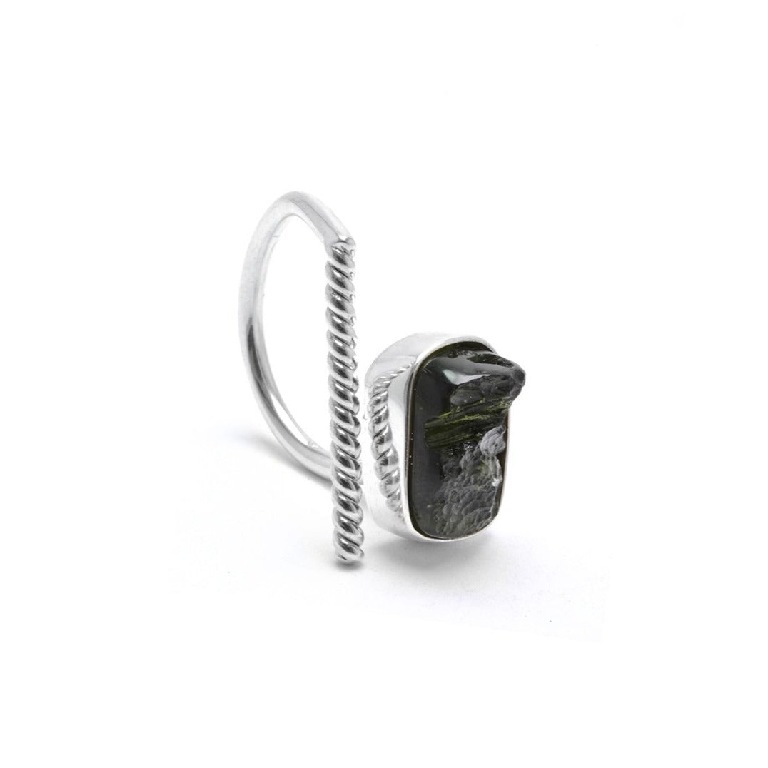 adjustable Moldavite ring size 7 twist