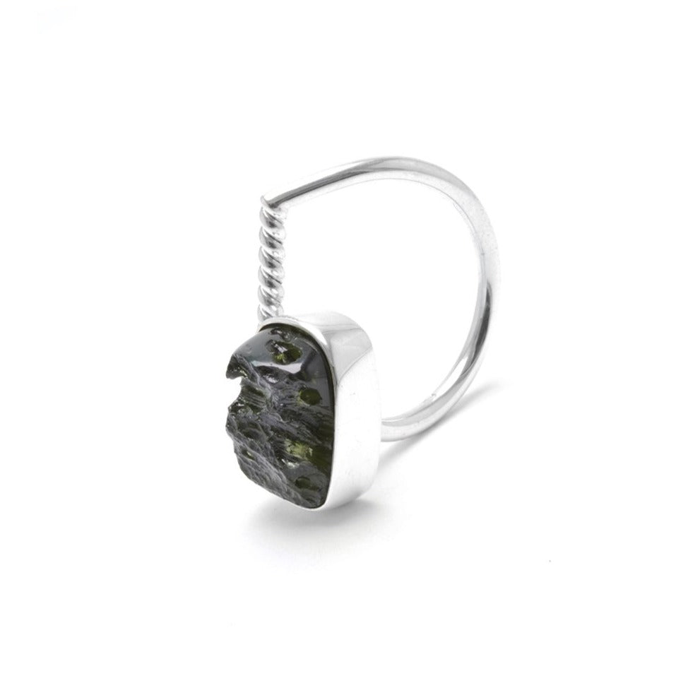 adjustable Moldavite ring size 7 twist
