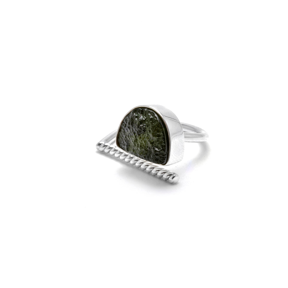 adjustable sterling silver moldavite ring size 7 1/2