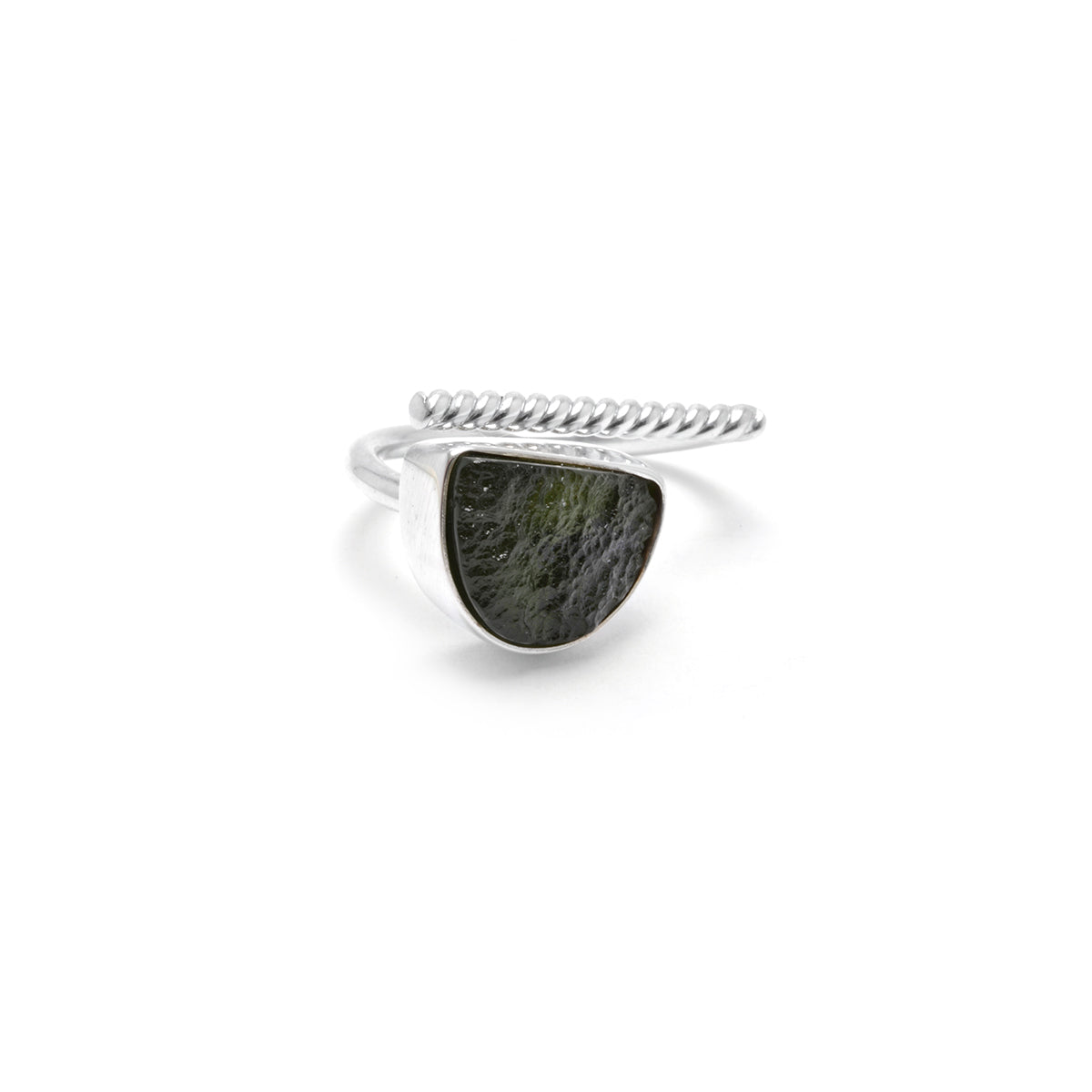 adjustable sterling silver moldavite ring size 7 1/2