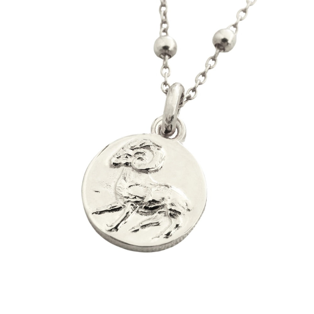 Aries dainty coin pendant // Silver