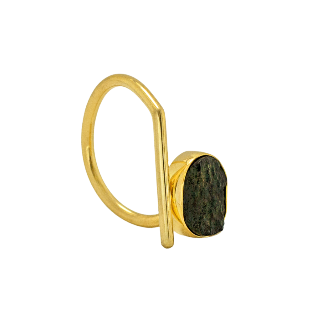 genuine moldavite ring gold vermeil size 8