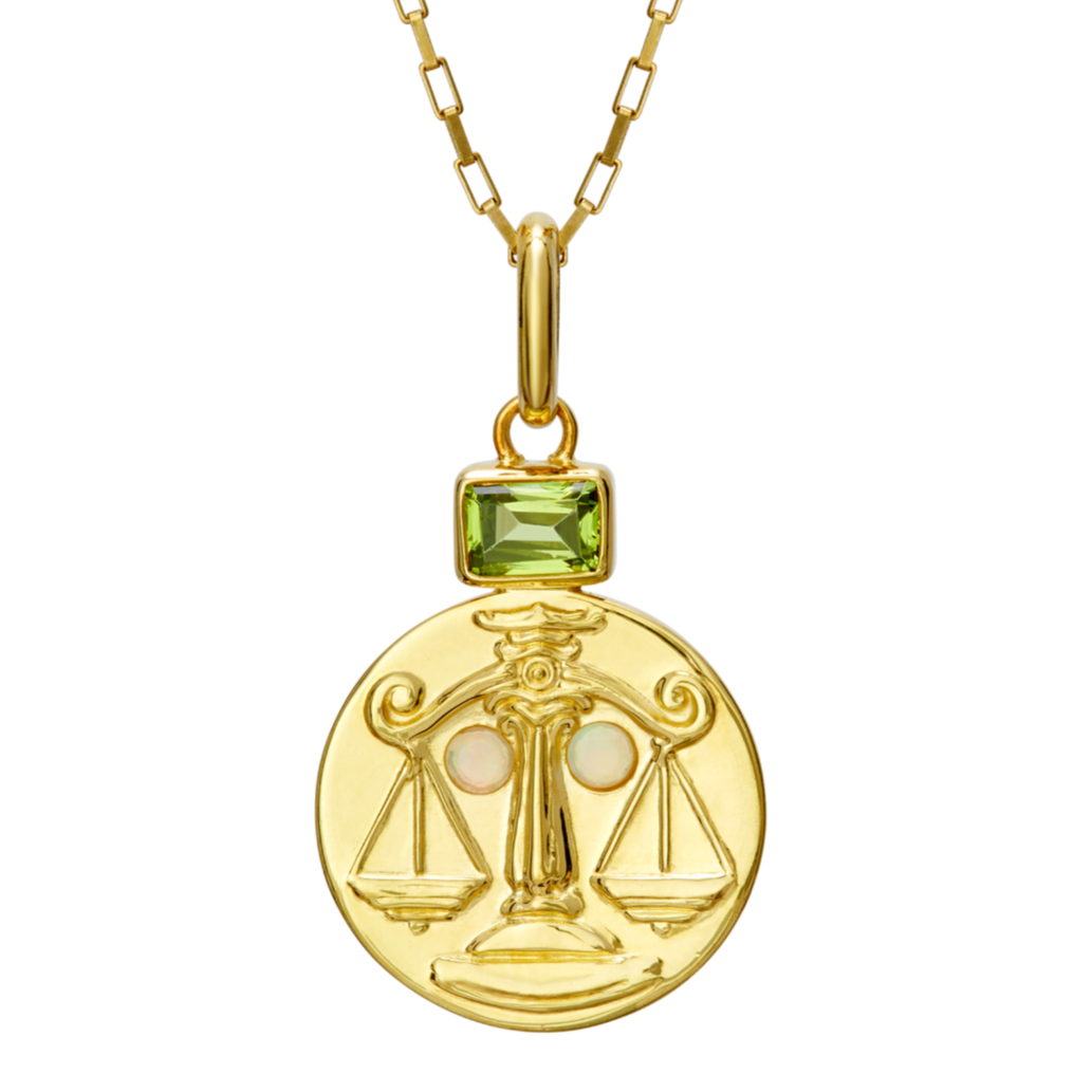 Gold Libra Coin Pendant with Birthstones // Gold