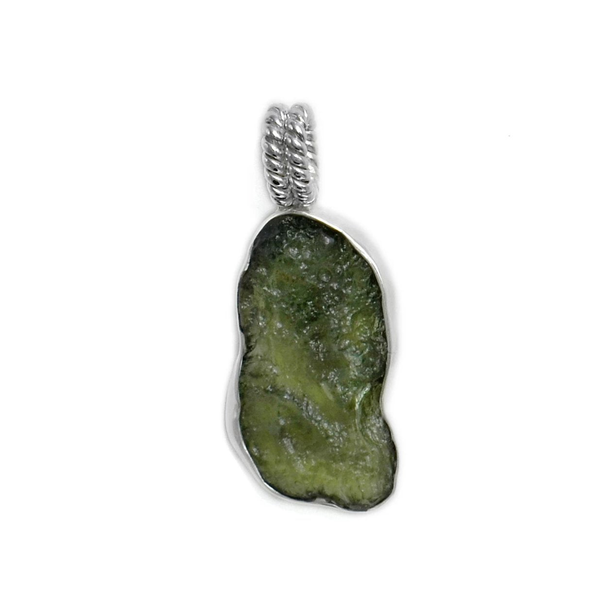 Big Raw Moldavite Sterling Silver Pendant Drop