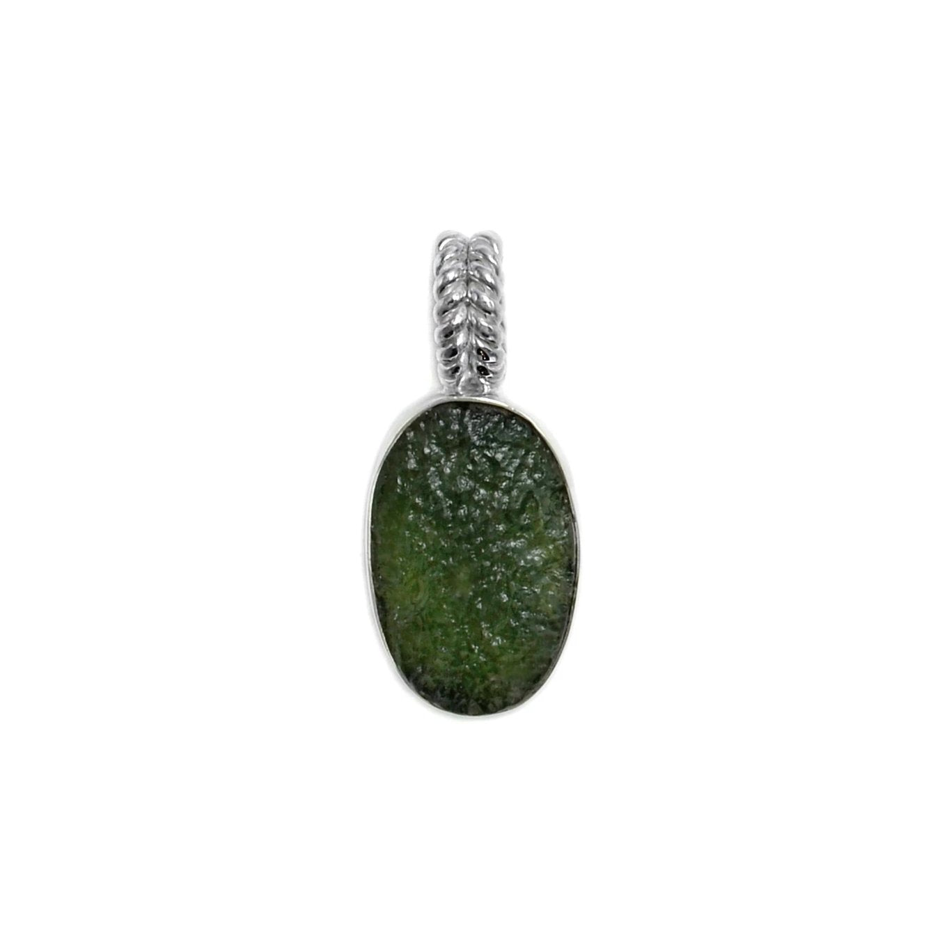 Raw Moldavite Sterling Silver Pendant Oval