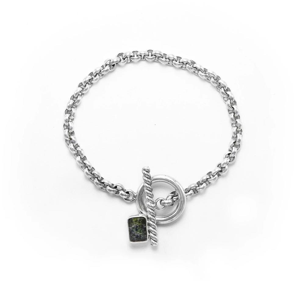 Rolo Chain Moldavite Bracelet with a Toggle clasp
