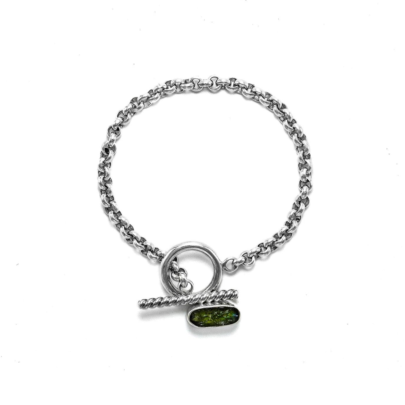 Rolo Chain Moldavite Bracelet with a Toggle clasp