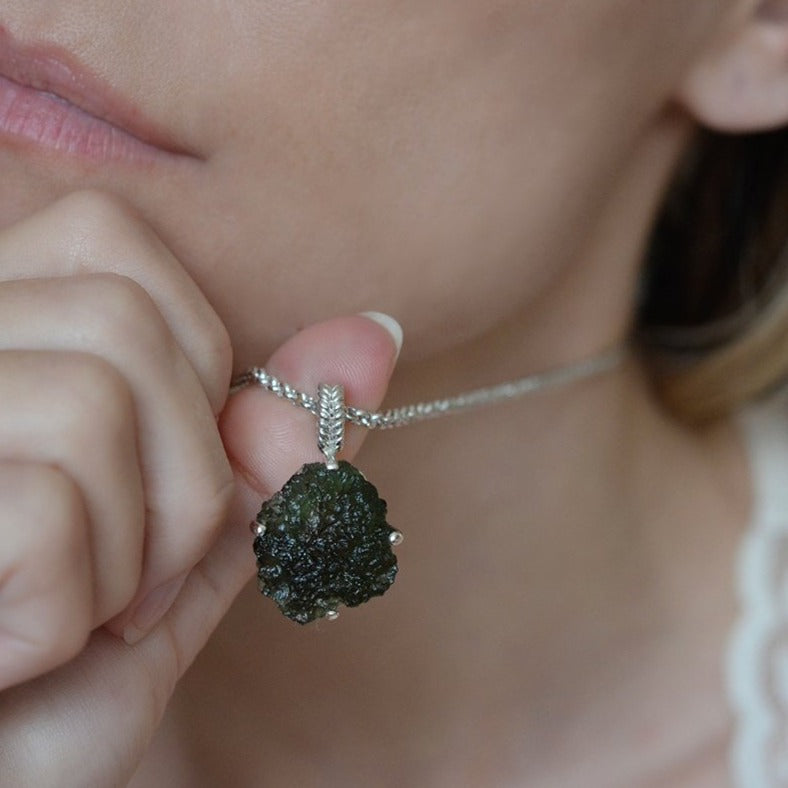 Raw Moldavite Sterling Silver Pendan 6.9 gr