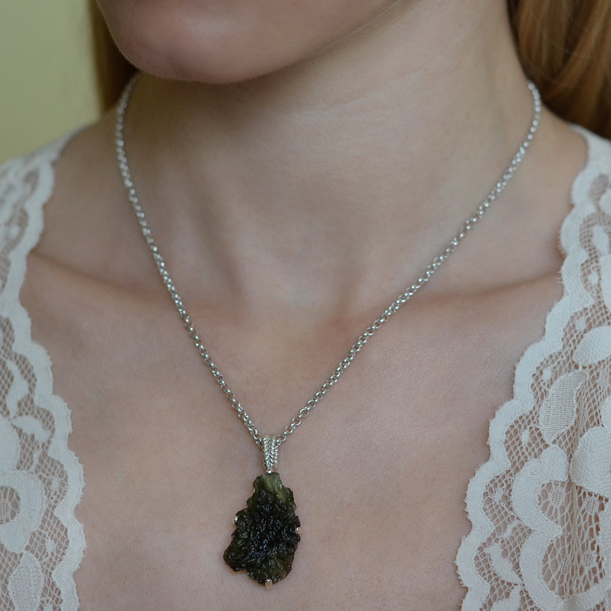 Raw Moldavite Sterling Silver Pendant 7.5 gr