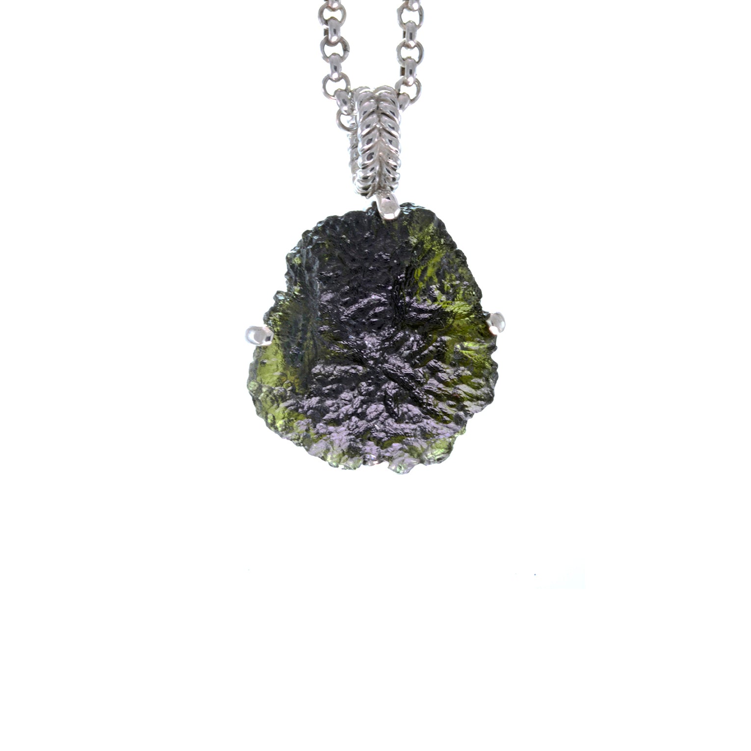 Raw Moldavite Sterling Silver Pendant 8 gr