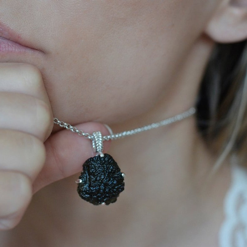 Raw Moldavite Sterling Silver Pendant 8 gr