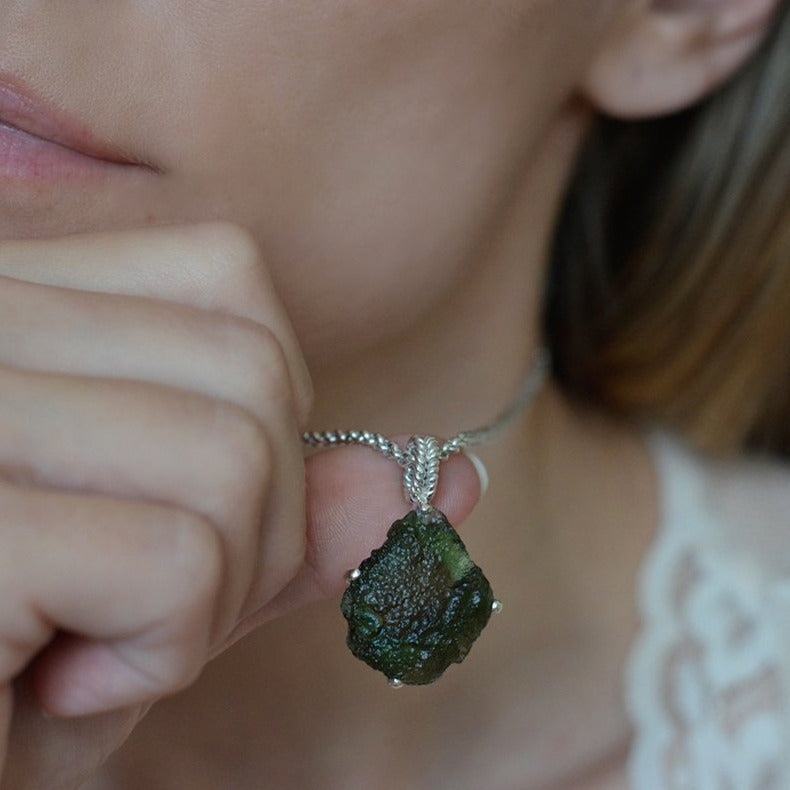 Raw Moldavite Sterling Silver Pendant 7 gr