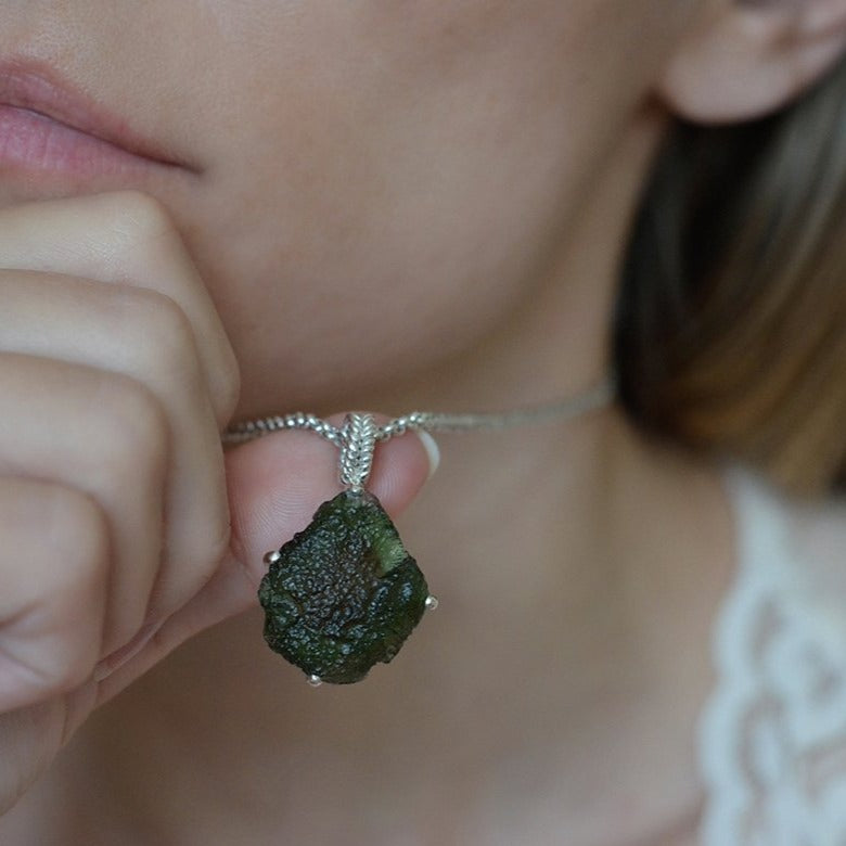 Raw Moldavite Sterling Silver Pendant 7 gr