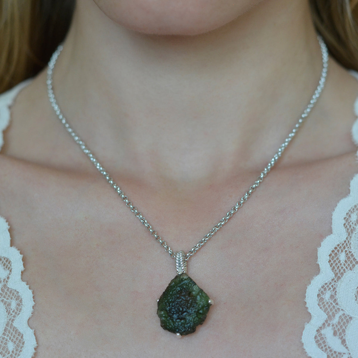 Raw Moldavite Sterling Silver Pendant 7 gr