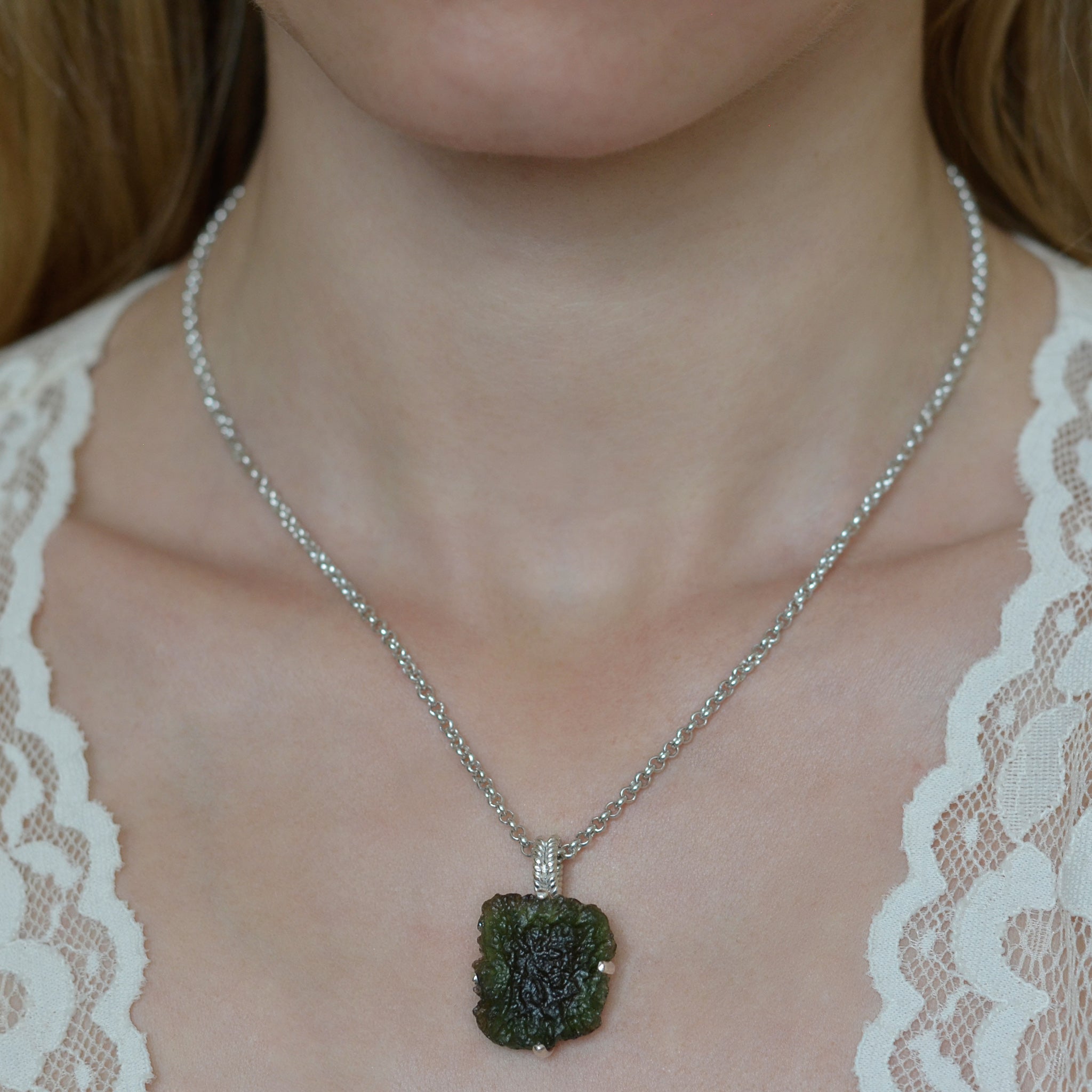 Raw Moldavite Sterling Silver Pendant 6.9 gr