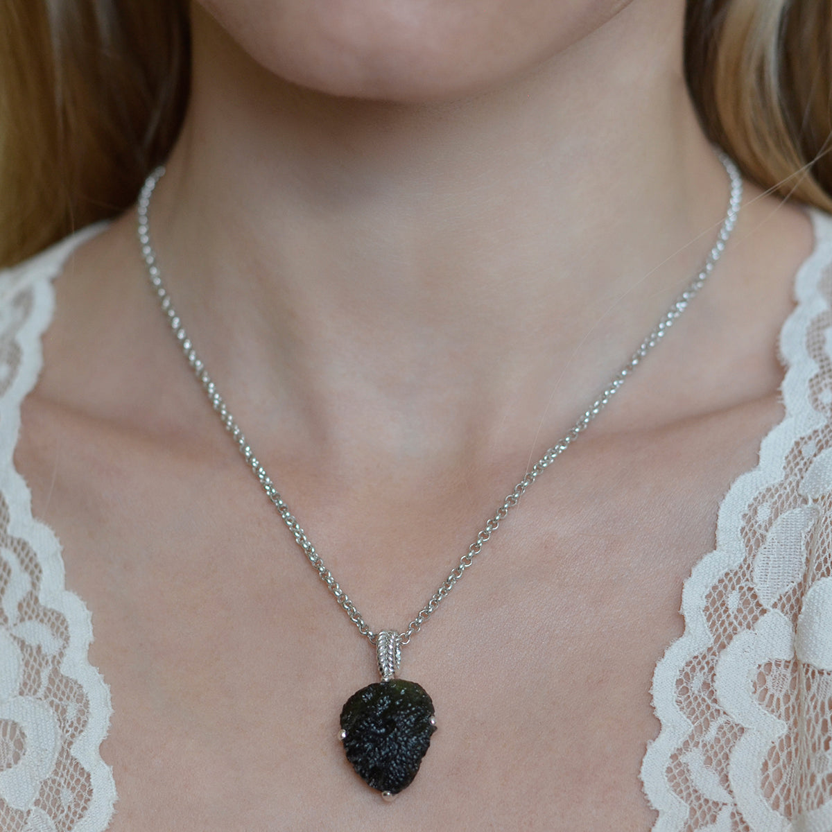 Raw Moldavite Sterling Silver Pendant 7 gr