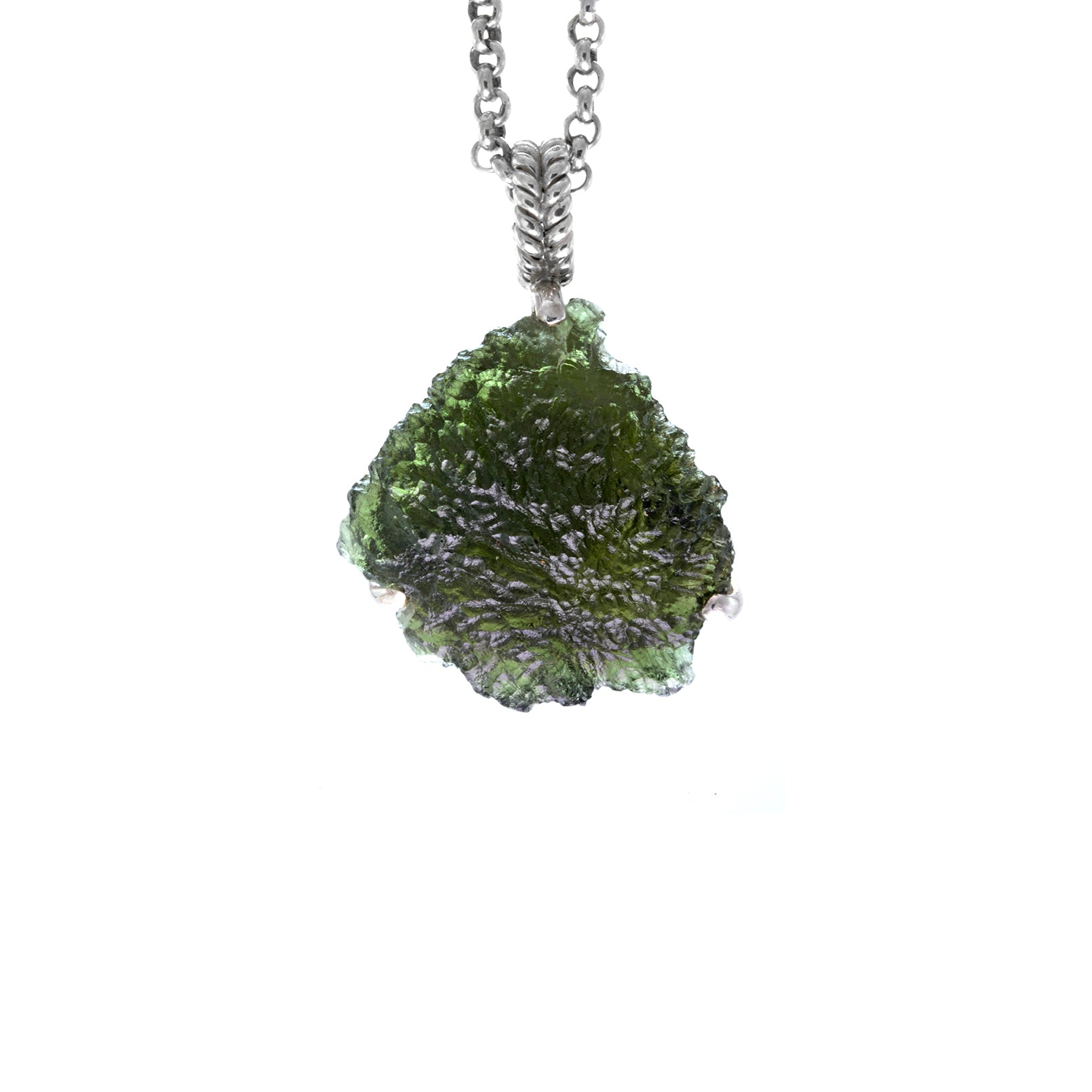 Raw Moldavite Sterling Silver Pendant 9 gr