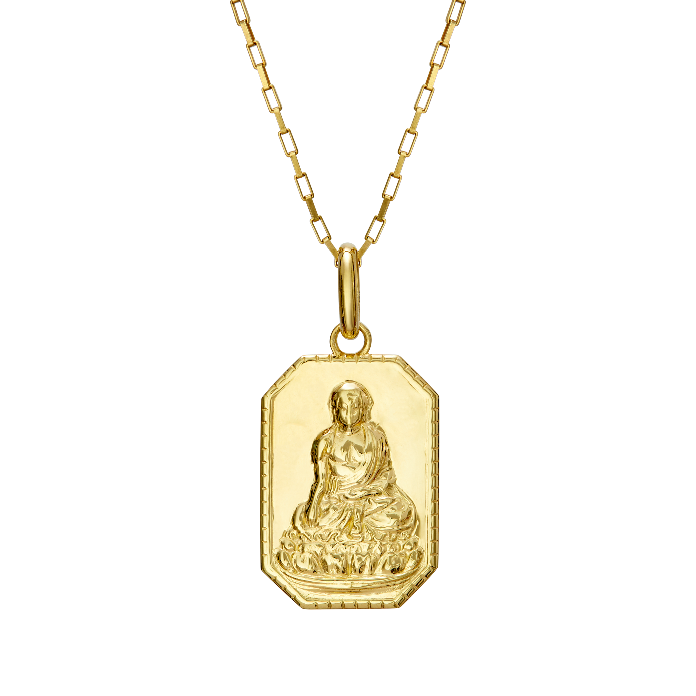 buddha rectangle pendant necklace gold vermeil // Gold