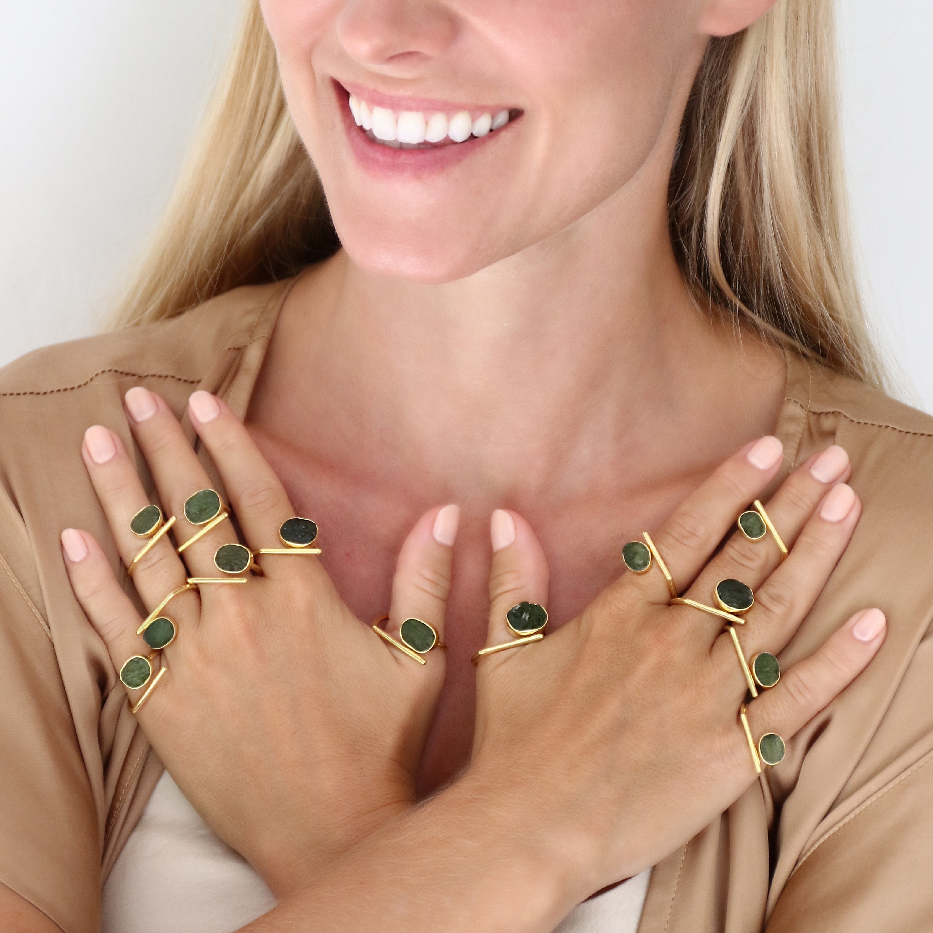 Moldavite rings in gold