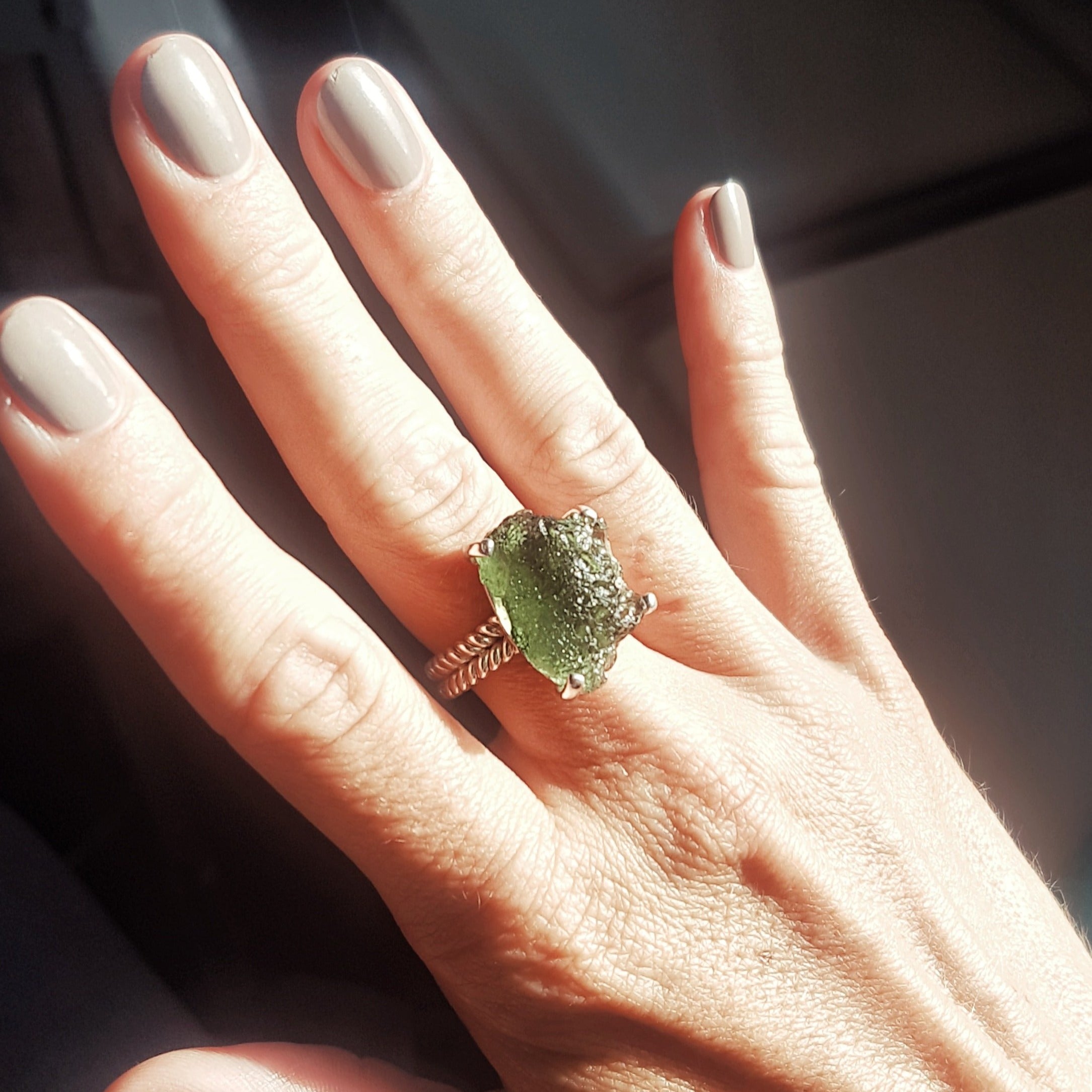 Large Moldavite ring 5 1/2